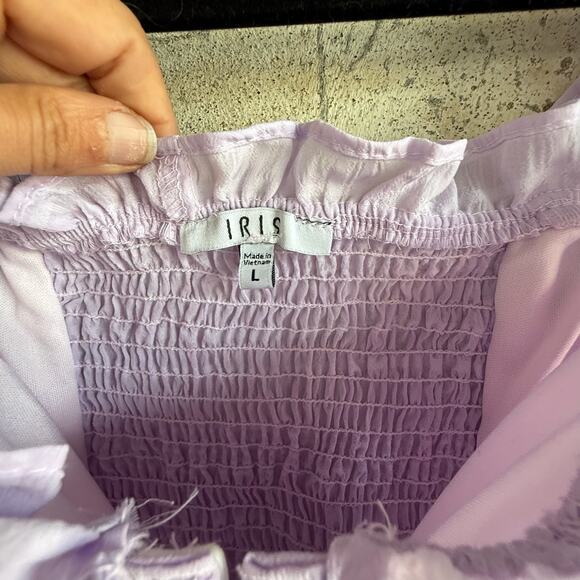 Lavender Ruched Peasant Crop Top Puff Sleeve Romantic Summer Blouse - Picture 3 of 7